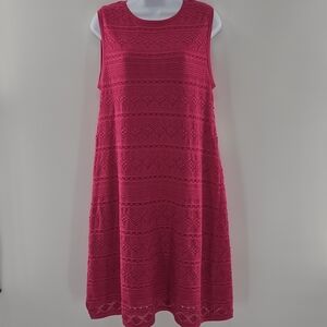 Eliza J Hot Pink Sleeveless Fully Lined Crochet  Midi Dress Women Size Large